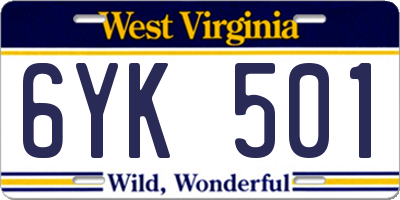 WV license plate 6YK501