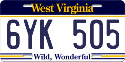 WV license plate 6YK505