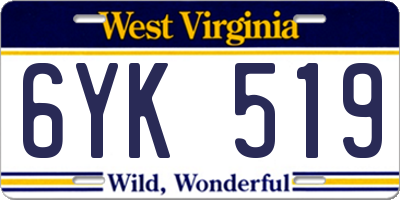 WV license plate 6YK519