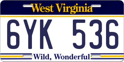 WV license plate 6YK536