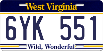 WV license plate 6YK551