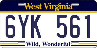 WV license plate 6YK561