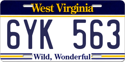 WV license plate 6YK563