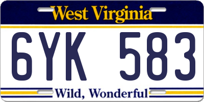 WV license plate 6YK583