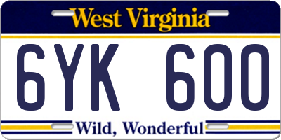 WV license plate 6YK600