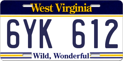 WV license plate 6YK612