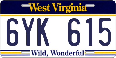 WV license plate 6YK615