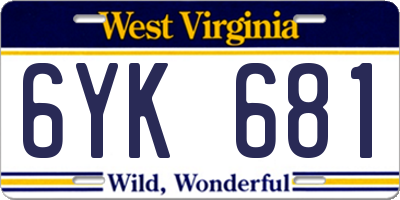 WV license plate 6YK681