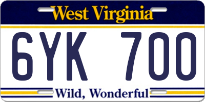 WV license plate 6YK700