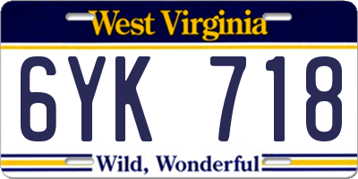 WV license plate 6YK718