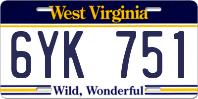 WV license plate 6YK751