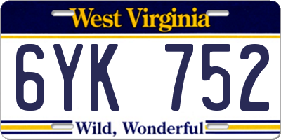 WV license plate 6YK752