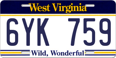 WV license plate 6YK759