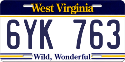 WV license plate 6YK763
