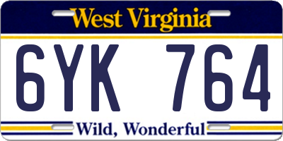 WV license plate 6YK764