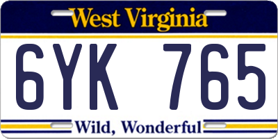 WV license plate 6YK765