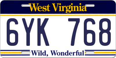 WV license plate 6YK768