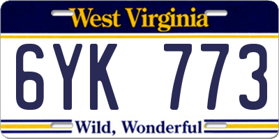 WV license plate 6YK773