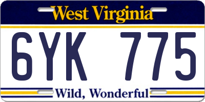 WV license plate 6YK775