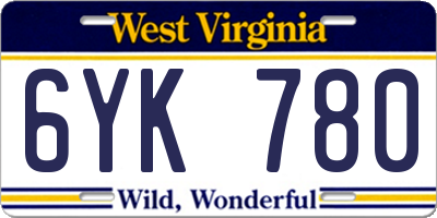 WV license plate 6YK780