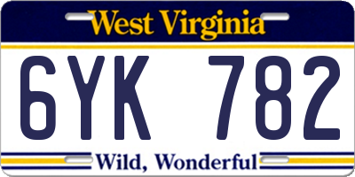 WV license plate 6YK782
