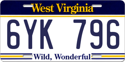 WV license plate 6YK796
