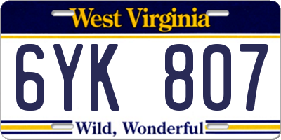 WV license plate 6YK807
