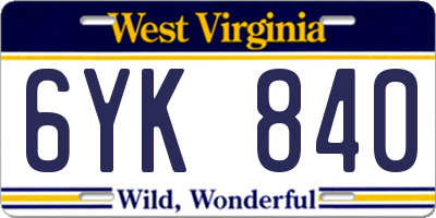 WV license plate 6YK840