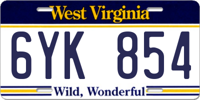 WV license plate 6YK854