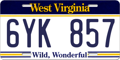 WV license plate 6YK857