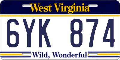 WV license plate 6YK874