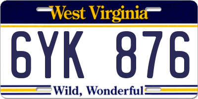 WV license plate 6YK876