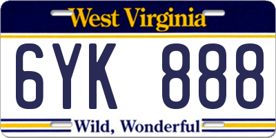 WV license plate 6YK888