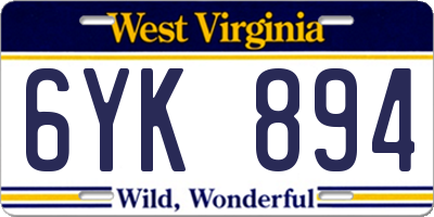 WV license plate 6YK894