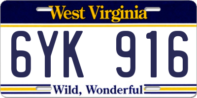 WV license plate 6YK916