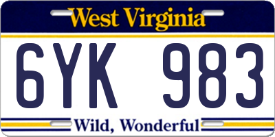 WV license plate 6YK983