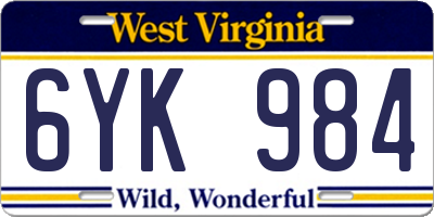 WV license plate 6YK984
