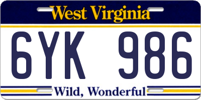 WV license plate 6YK986