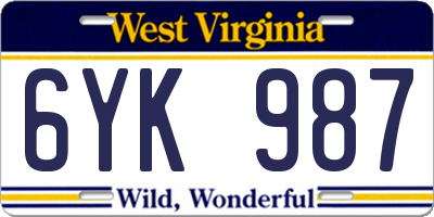 WV license plate 6YK987