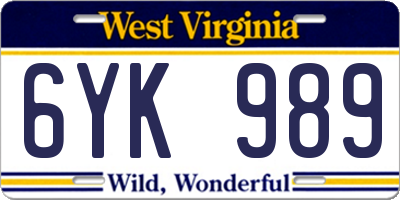 WV license plate 6YK989