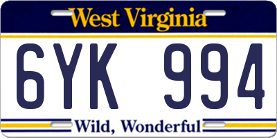 WV license plate 6YK994