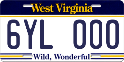 WV license plate 6YL000