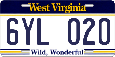 WV license plate 6YL020