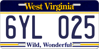 WV license plate 6YL025
