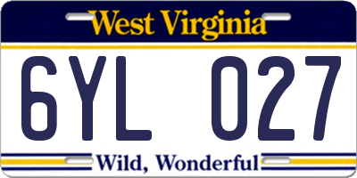 WV license plate 6YL027