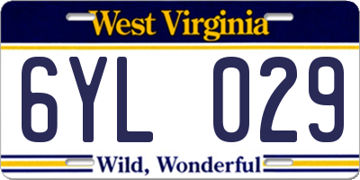 WV license plate 6YL029