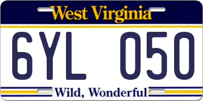 WV license plate 6YL050