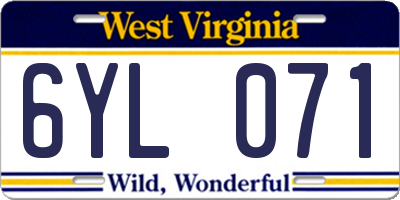 WV license plate 6YL071