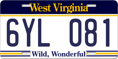 WV license plate 6YL081