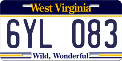WV license plate 6YL083